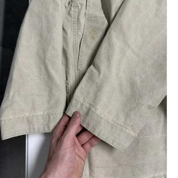 Vintage LL Bean Original Field Coat Beige Canvas Barn Jacket Wool Lined Mens L - Picture 7 of 7